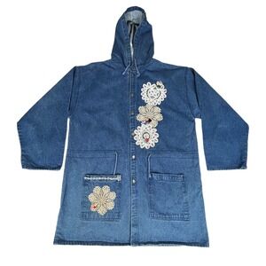 UNI‎ Code Denim Boho Whimsical Artsy Retro Embroidered Grandma Jacket Women Big